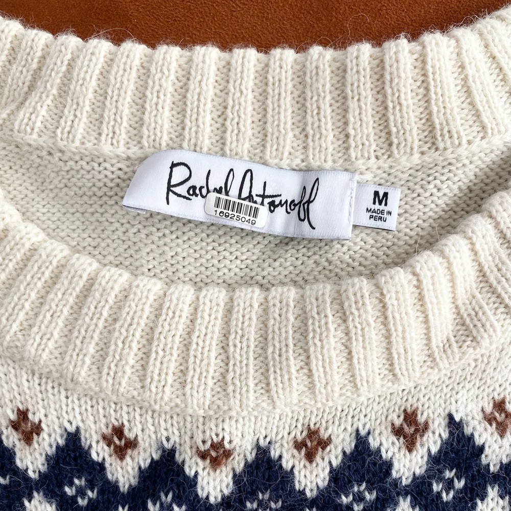 Rachel Antonoff Hot Dog Sweater Cream Fair Isle Pullover Alpaca Wool Medium - Picture 7 of 11